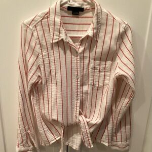 Sanctuary White Long-Sleeve Button Shirt with Red Stripes